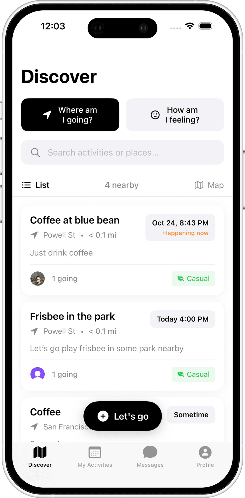 LetsApp mobile interface