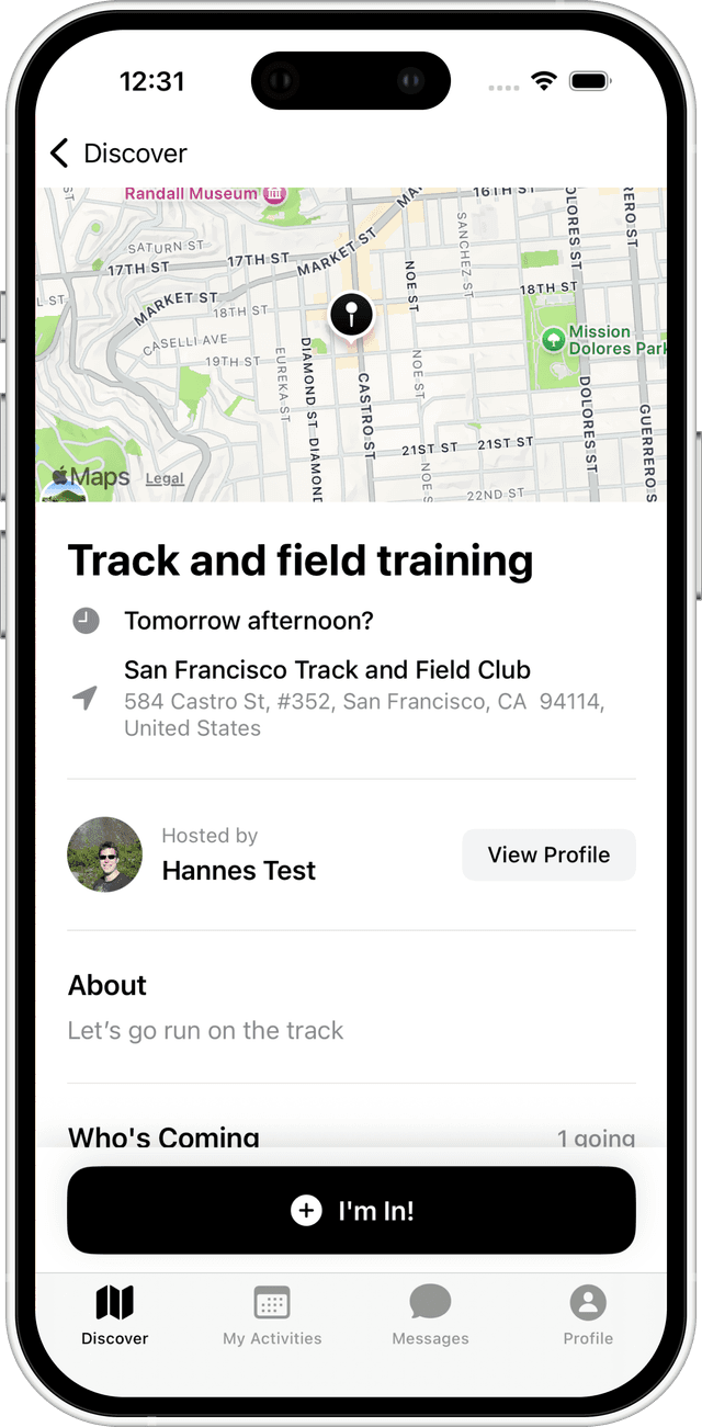 Activity details screen